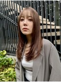 韓国風レイヤーロングハッシュカットハニーベージュ