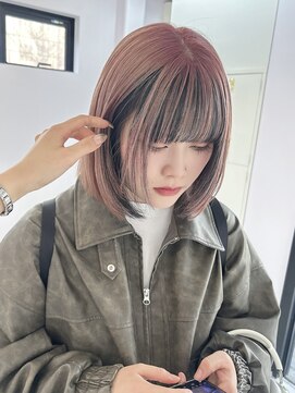 フウ(fuh) デザインカラー/フェイスフレーミング/ピンクカラー/ボブ