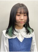 ミントグリーン/インナーカラー/韓国風/顔まわり/レイヤーウルフ