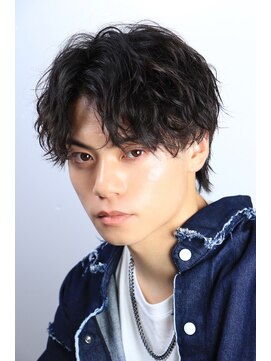 ネイビー(NAVY) セクシーセンターパート ウェーブパーマ マッシュウルフ