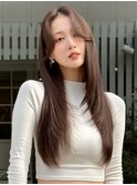 美髪髪質改善ストレートロングレイヤーカットオリーブベージュ