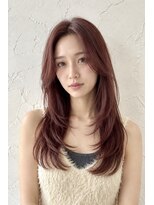 ヌフ(neuf) ワインレッド×艶ロングレイヤー|顔周りレイヤー