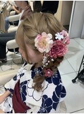 編み込み浴衣ヘア編みおろしアレンジ10代20代