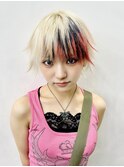 シャギーカット×ホワイト×レッド×ブラック