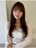 ロングレイヤー 斜めバンググレージュカラーデザインカラー