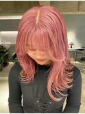デザインカラーレイヤーカットウェットヘア夏オリーブベージュ