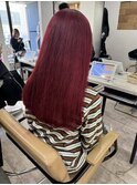 ビビッドレッドメルティカラーフェミニンロング似合わせカット