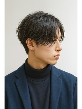 シャドウフェザーパーマ　メンズセンターパート