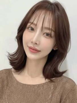 カバーヘア 上尾西口店(COVER HAIR) ダークブラウンくびれミディアム小顔外ハネロブA9上尾30代40代