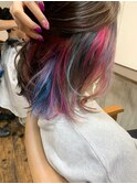 インナーカラー_ブリーチオンカラー_耳かけボブ/30代40代50代