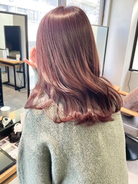 ミュラ(mulah) 暖色カラーラベンダーピンク＊コテ巻きセミロング透明感カラー