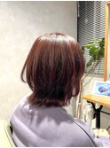 レッドブラウンカラー／暖色カラー/外ハネボブ/レイヤースタイル