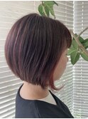 大人可愛い透明感ピンクイヤリングカラー大人ボブ