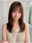 小顔 前髪 レイヤーカット くびれヘア &nbsp;アプリコットオレンジ"