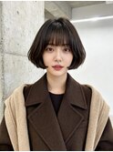 グレージュショートヘアボブヘアシースルーマッシュタッセルボブ