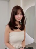 イメチェンピンクベージュ前髪