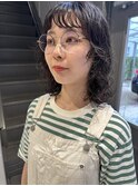 20代30代40代ミディアムウルフ前髪パーマくびれひし形抜け感