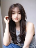 韓国風デジタルパーマくびれロング顔周りレイヤーパーマ前髪
