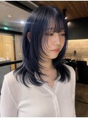 【ネイビーブルー×ハッシュカット】(ブリーチ1回)