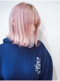 "ホワイトピンクラベンダーカラー ハイトーンAラインボブ"