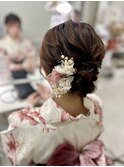 浴衣ミディアムアップヘアセット