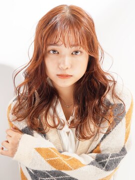 トレヘアー 京都 烏丸(tRe hair) ラフ巻きニュアンスウェーブ アプリコットオレンジ