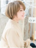 くすみベージュ細めハイライトボブマッシュc6越谷10代20代30代