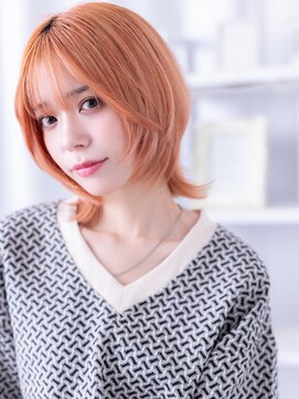 アプリコットオレンジ小顔ハイレイヤーウルフa上尾10代20代30代