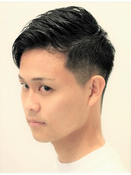 ノイセル 西本町(Noisyle) 黒髪七三分けオールバックワイルドアップバンクバーバースタイル