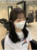 顔周りカットグレージュアッシュオリーブ韓国風前髪山梨美容室