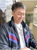 ハイライトミルクティーベージュツーブロックメンズマッシュ