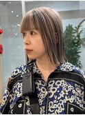 ブリーチなしダブルカラーピンクベージュミディアムボブ20代30代