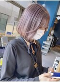 ピンクアッシュブリーチカラーハイトーンシースルー韓国ボブ