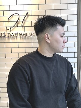 オールデイハローズ 京都駅前店(ALL DAY HELLO`S) ２０代七三ツーブロック短髪アップバングウェット仕上げ【京都駅