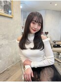 韓国風くびれレイヤーカット×グレージュ×透明感ブラウン川又