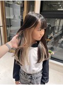 インナーカラー　小学生女の子ヘアカラー　ミルクティーベージュ