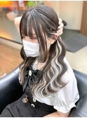 インナーカラー×シールエクステ☆ホワイト/姫カット♪