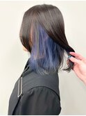 ＊インナーカラーブルーナチュラルボブディ前髪なし30代40代1