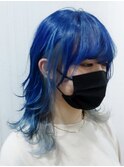 ケアブリーチ ウルフ  インナーカラー ブルー×ホワイトアッシュ