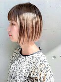 ミニボブ☆切りっぱなし☆ブリーチ☆ベージュ☆ミルクティー