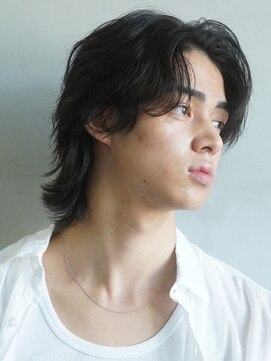 フィフス 渋谷(fifth) センターパートウルフメンズミディアム毛流れニュアンスパーマ