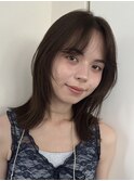 鎖骨ミディアム　顔まわりレイヤー 2wayバング　水素カラー
