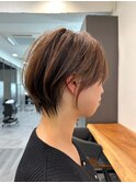 小顔カットショートボブ大人可愛いアッシュオリーブ20代30代40代