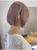 ダブルカラーピンクベージュベージュカラーケアブリーチミニボブ