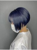 ダブルカラー/アッシュネイビー/透明感/ケアブリーチ/ヘアカット