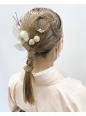 卒業式ヘア振袖ヘア袴ヘア水引きアレンジ金箔ヘア K1013