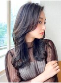 シャギーレイヤー韓国ワンホンヘアシースルーぱっつん前髪
