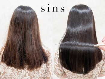 シンズ 銀座(sins)の写真/髪質改善に特化した酸性ストレート◇トリートメント効果でダメージによる広がりやうねりも艶髪に！