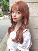 アフロートみきなピンクブラウンヨシンモリ顔まわり女神巻き暖色