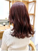 Say.ダブルカラーレッドブラウン韓国ヘアウェーブミディアム原宿